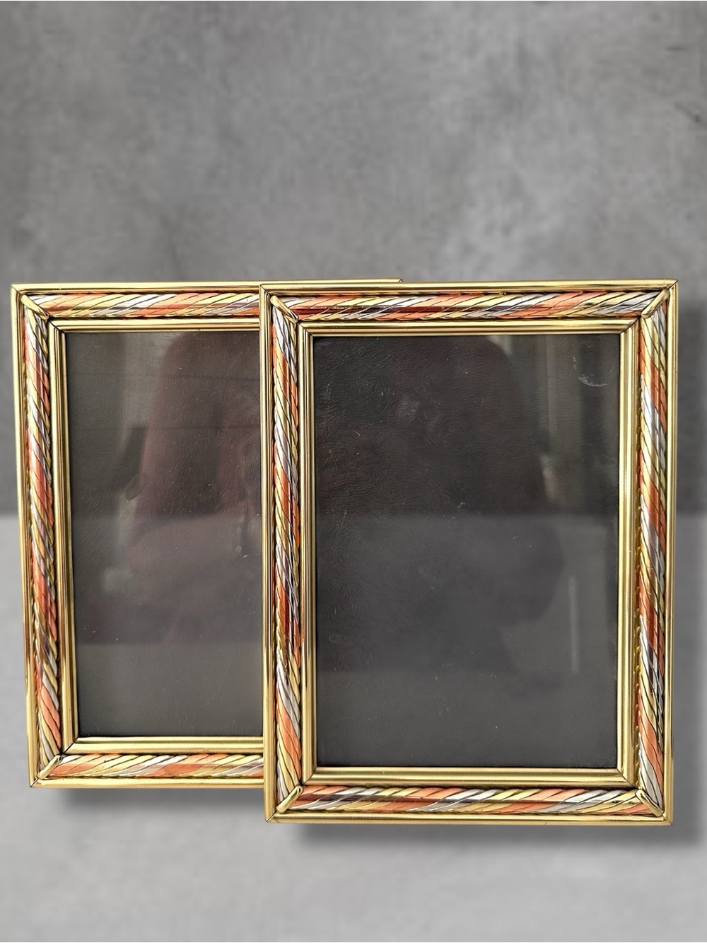 2 TrI-Color Metal Picture Frame 6x8 Gold Silver ROSE Braided Metal Frame